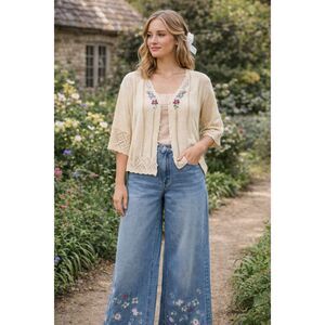 NWT Vintage Capacity Hand Embroidered Dainty Floral Cardigan Size M